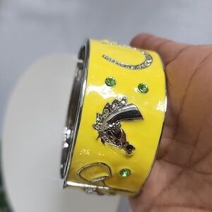 Vintage Silver Yellow Equestrian Horse Clamper / Hinge Bracelet